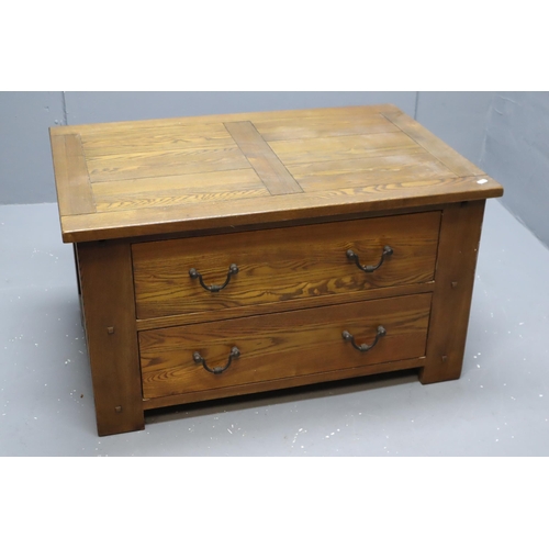 440 - Heavy Wooden 'Halo' Two Drawer Coffee Table, One Side Decorative Only, Only Opens One Side approx 36... 