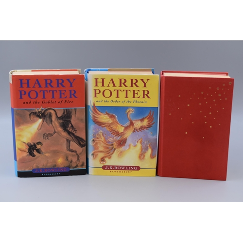 671 - Three Bloomsbury Harry Potter Hardback Books To Include Two First Editions (Goblet of Fire, and Orde... 