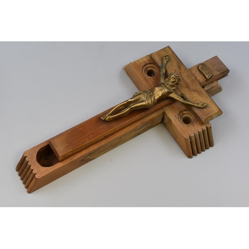 681 - Two Vintage Hand carved items to include a Wooden Crucifix with Secret Compartment and a Desktop Let... 