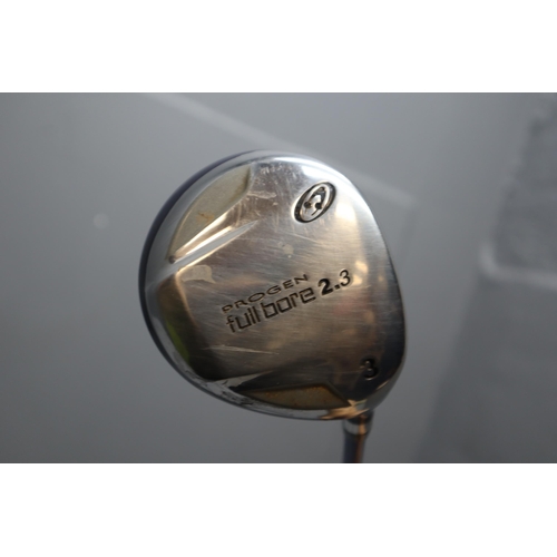 595 - A Selection of Golf Clubs To Include Cobra Aldila HM Tour 50, Progen Full Bore 2.3, Velocitor 100, I... 