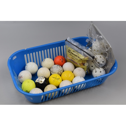 638 - Bag of 21 golf balls and golf tee's, including practice balls