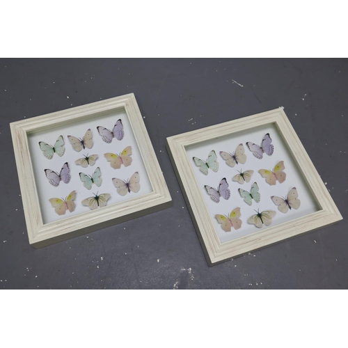 687 - Two Matching Framed Paper Butterfly Pictures 12