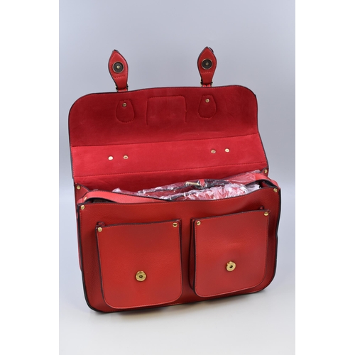 645 - Brand New Designer Leather Satchel in Red Colour with label approx 15