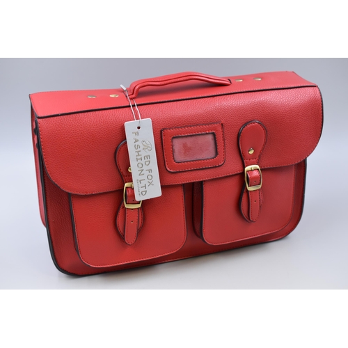 645 - Brand New Designer Leather Satchel in Red Colour with label approx 15