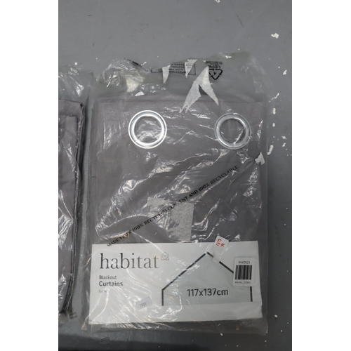 647 - Three Sets of Grey Habitat Blackout Curtains, Includes Sizes 117x137cm x2, And Other