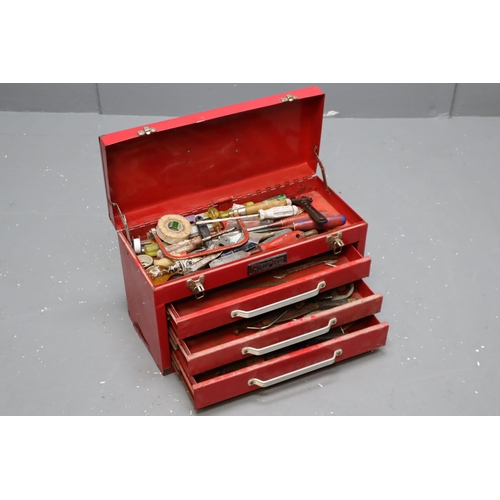 610 - A Clarke Four Section Red Metal Toolbox, With a Selection of Unsorted Tools