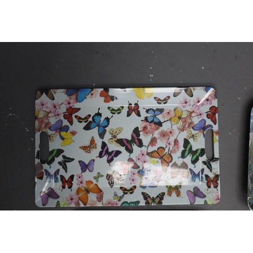 695 - Selection of Six Vintage Lap Food Trays to include Butterfly Patterned, Duck Patterned and more