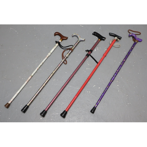 615 - Five adjustable walking sticks (all different patterns)