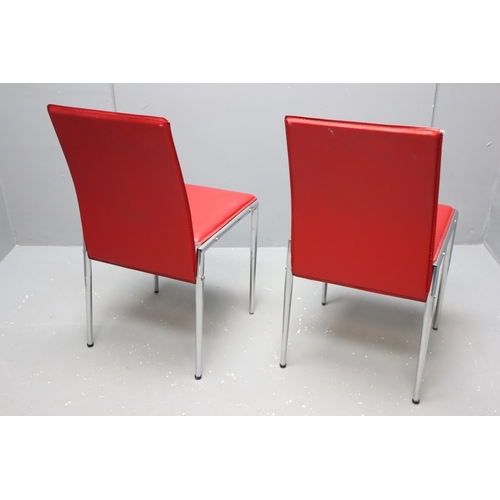 540 - Pair of Minimalist Modern Red Leather Chairs Approx 30