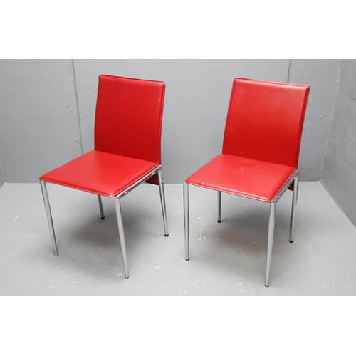 540 - Pair of Minimalist Modern Red Leather Chairs Approx 30