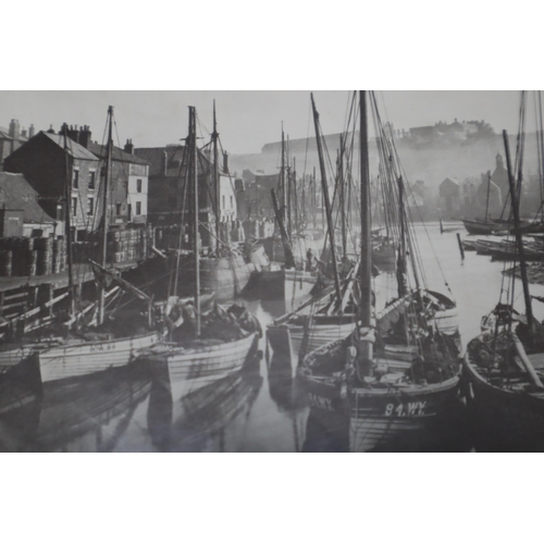 375 - Four Framed and Glazed Black and White Prints Depicting Victorian Dockside Scenes, One with a Descri... 