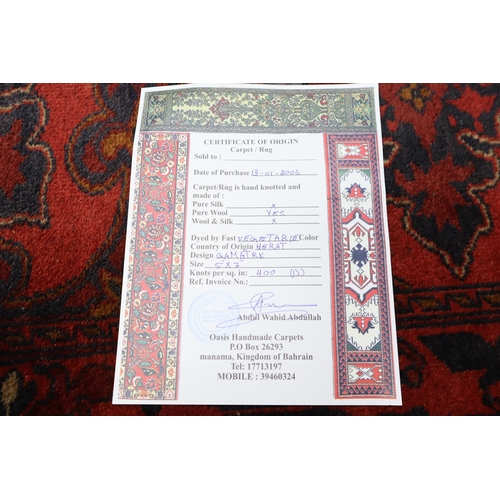 612 - A Genuine Persian Wool Rug, Approx 5ft x 7ft With Certificate of Authenticity