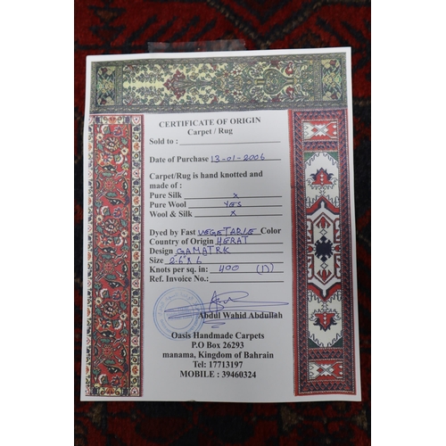 616 - A Genuine Perisan Wool Rug, Approx 2.5 ft x 6ft With Certificate of Authenticity