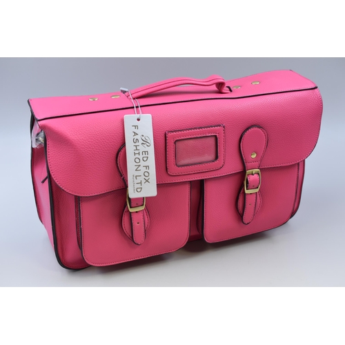 644 - Brand New Designer Leather Satchel in Fusha Colour with label approx 15