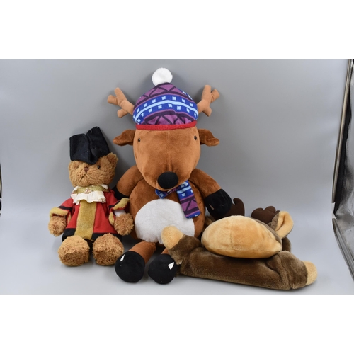 682 - Two teddies and a reindeer hot water bottle cover