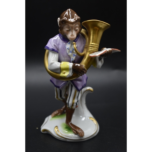 15 - Seven Volkstedt 1762 Porcelain Monkey Band Figures (5 are in perfect condition with 2 a/f) Tallest 6... 