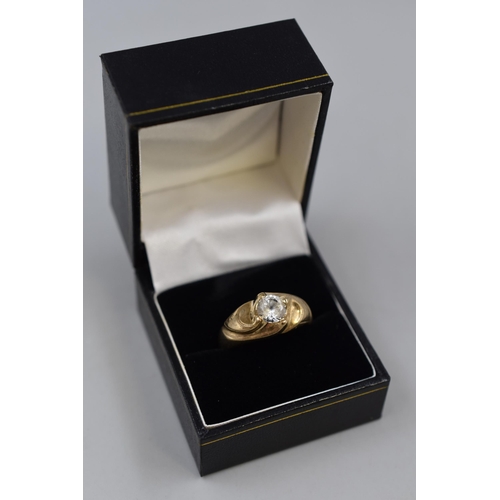 2 - Golf 375 (9ct) Clear Stoned Signet Ring (Size T) Complete with Presentation Box