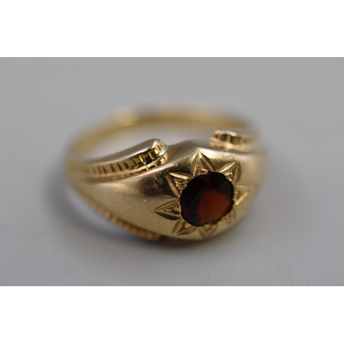 4 - Hallmarked Birmingham 375 (9ct) Gold Garnet Stoned Ring (Size U) Complete with Presentation Box