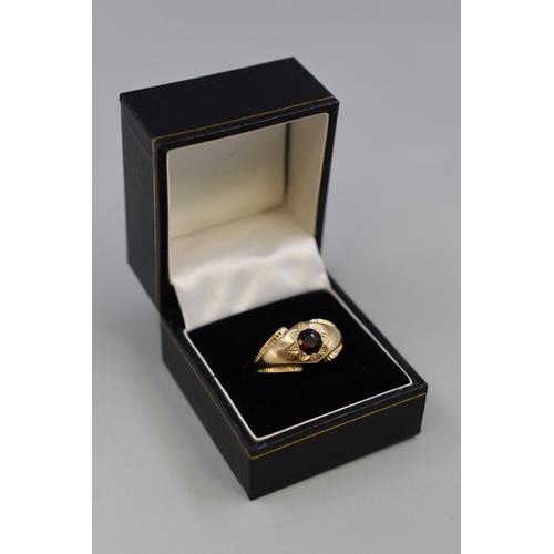 4 - Hallmarked Birmingham 375 (9ct) Gold Garnet Stoned Ring (Size U) Complete with Presentation Box