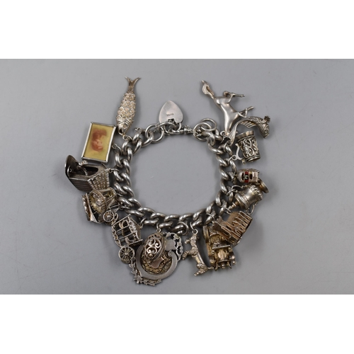 29 - Silver 925 Chain with 15 Silver Charms and Padlock Clasp