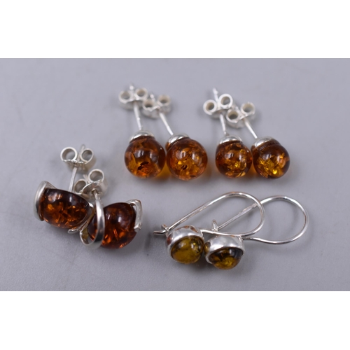 51 - Selection of Four Silver 925, Amber Stoned Earrings