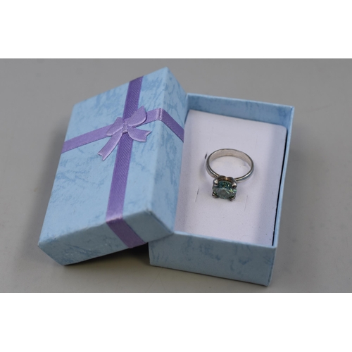 58 - Silver 925 Turquoise Gem Ring (Size N)