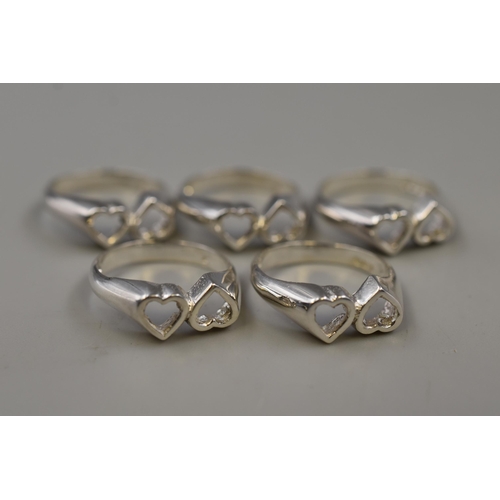 59 - Five Hallmarked Silver Love Heart Rings