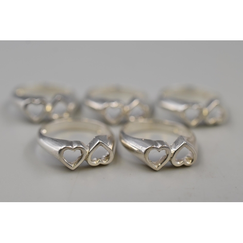 60 - Five Hallmarked Silver Love Heart Rings