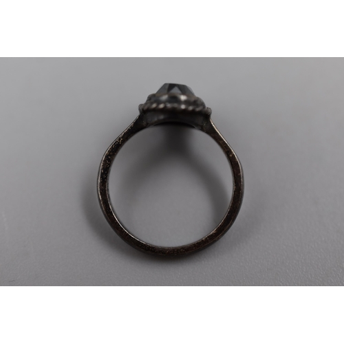 61 - Vintage Silver Black Gem Ring (Size J)