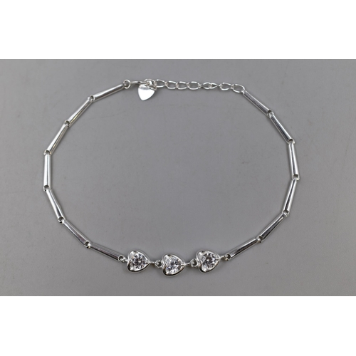 67 - Silver 925 Heart Shaped Stoned Bracelet Complete with Presentation Box