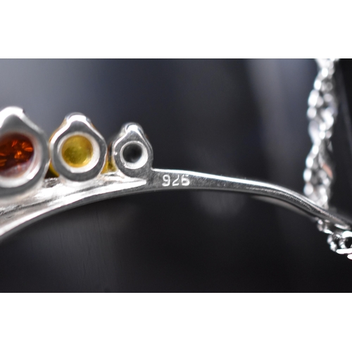 68 - Silver 925 Necklace with Amber Stoned Pendant Complete in Presentation Box