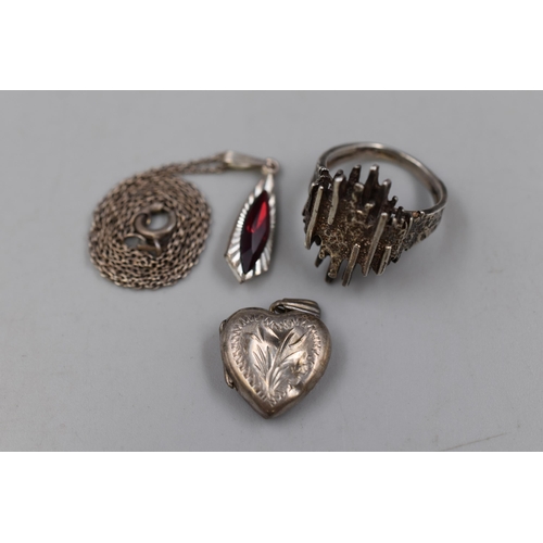 71 - Three Silver 925 Items to include a Ring, Love Heart Pendant and a Necklace and Pendant in Gift Box