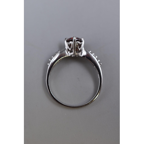 73 - Silver 925 Red Gem Ring (Size P)