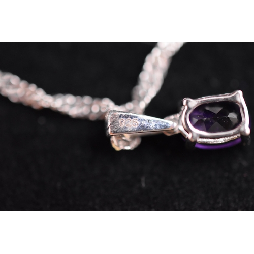 89 - Silver 925 Necklace with Purple Stoned Pendant, Complete with Presentation Box