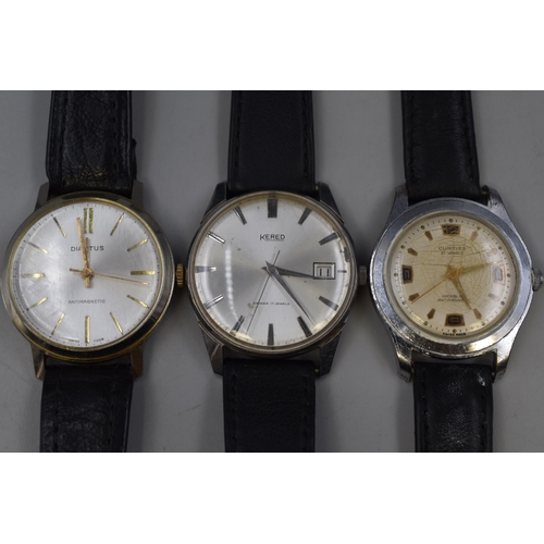 101 - Three Wind Up Watches to Include a 17 Jewel and 21 Jewel, Makes Include Diantus, Curtiss and Kered (... 