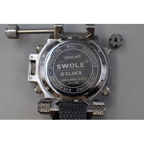 106 - A Swole O'Clock 100m Analogue/Digital Chronograph Quartz Watch, Strap Not Original