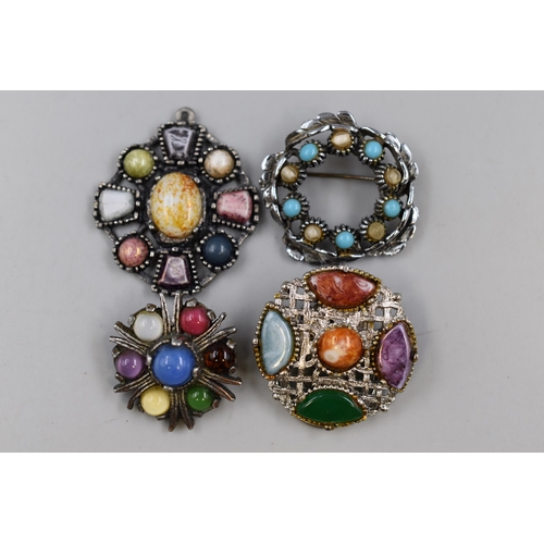 128 - Mixed Collection of Four Nice Quality Multi-Stoned Brooches in Gift Box