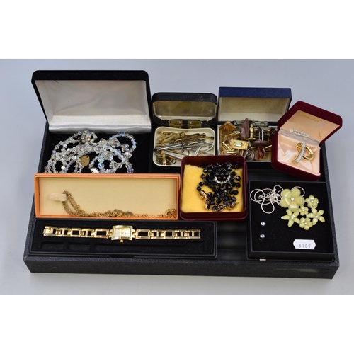 138 - Mixed Lot of Costume jewellery to include Watch, Necklaces, Cufflinks, Tie-clips and more