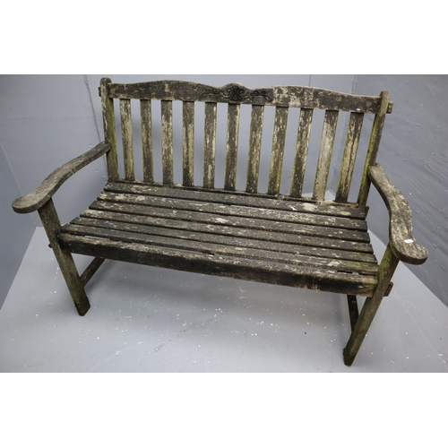 601 - Nice Solid Rustic Two Seater Garden Bench made by Nova with Detailed Carvings **No Postage** 50