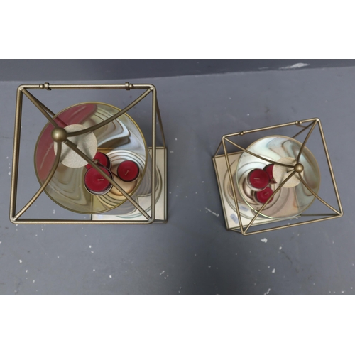 606 - Two Lantern Styled Tealight Candle Holders (Tallest 17 1/2