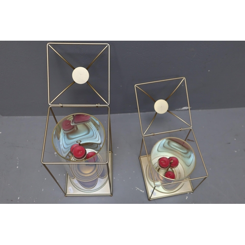 606 - Two Lantern Styled Tealight Candle Holders (Tallest 17 1/2