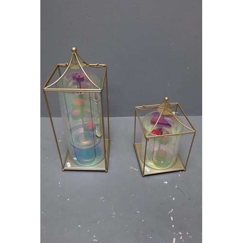 606 - Two Lantern Styled Tealight Candle Holders (Tallest 17 1/2