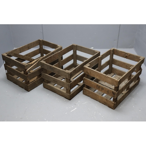 648 - Three Vintage Wooden Fruit/Vegetable Crates To Include M A Forshaw Scarisbrick, B Farrington, And Ot... 