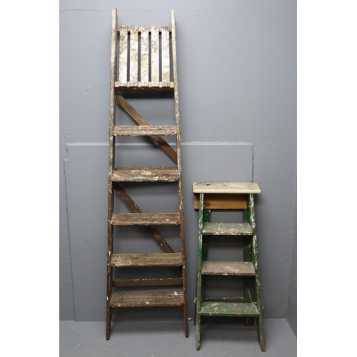 662 - Two sets of wooden ladders, one 6 step decorators ladder and one four step ladder