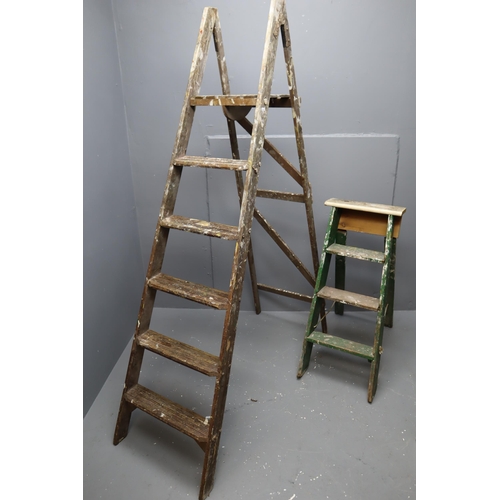 662 - Two sets of wooden ladders, one 6 step decorators ladder and one four step ladder