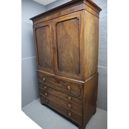 637 - Edwardian Three Sectional Linen Press Secreter Unit consisting of a Three Drawer Top Linen Storage U... 