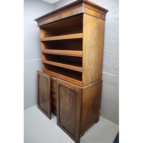 637 - Edwardian Three Sectional Linen Press Secreter Unit consisting of a Three Drawer Top Linen Storage U... 