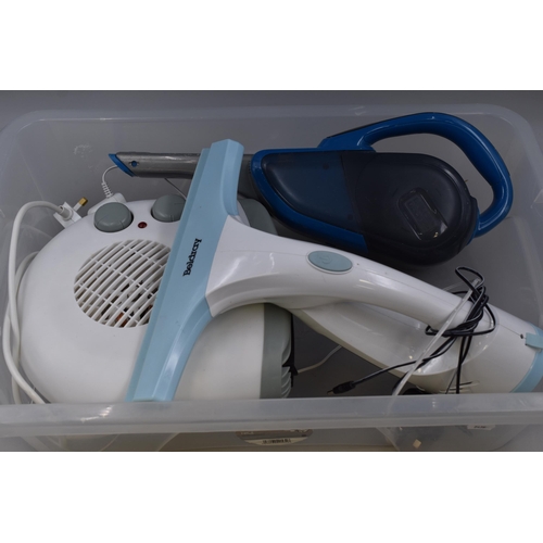 678 - New Shower Fan Kit, Black & Decker Hoover, Portable Heater and Window Cleaner (All Working)