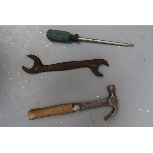 641 - A Selection of Assorted Vintage Tools To Include Enox Pipe Cutter, Hammers, Spanners, Wrenches, And ... 