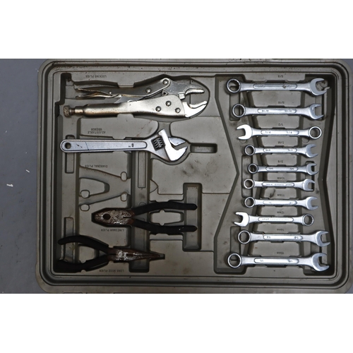 684 - A Cased Tool Set To Include Socket Set, Spanner Set, Claw Hammer, Measuring Tape, And More. Incomple... 